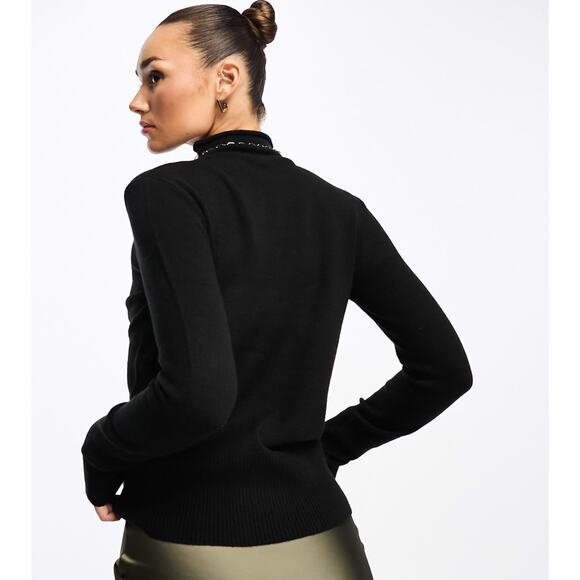 French Connection Black Mock Neck Sweater Ribbed Hem Acrylic Blend Size Small - Picture 2 of 10